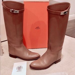 Hermès Taupe Gray Leather Jumping boots 37